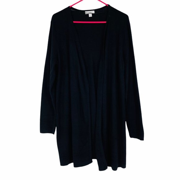 Charter Club Sweaters - Charter Club Ribbed-Knit Open-Front Cardigan Deep Black Size LG - C94